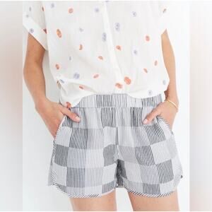 Madewell Checkered Black White Pull On Cotton Shorts Elastic Waist Pockets XL